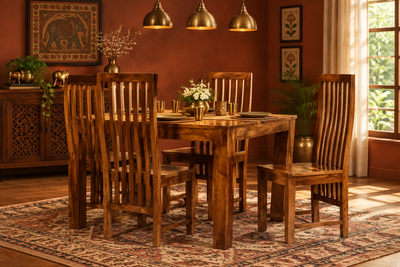 Dakota Solid Mango Wood 4, 6 & 8 Seater Dining Table Set with Chairs & Bench