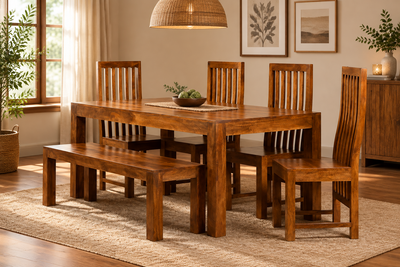 Dakota Solid Mango Wood 4, 6 & 8 Seater Dining Table Set with Chairs & Bench