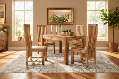 Dakota Solid Mango Wood 4, 6 & 8 Seater Dining Table Set with Chairs & Bench