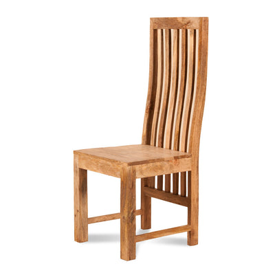 Wooden chair with slatted back on a white background