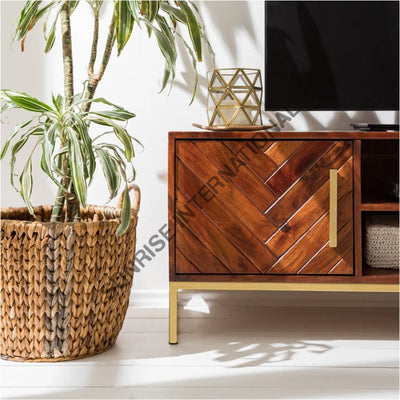 Designer Solid Sheesham Wood Tv Cabinet Stand With Metal Frame Legs ! Home & Living:furniture:living