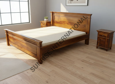 Wooden Indian Queen size Double Bed with 2 matching bed sides (round carving) Home & Living:Furniture:Bedroom:Beds