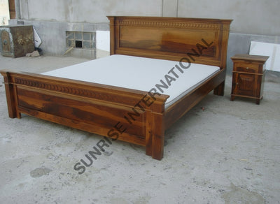 Wooden Indian Queen size Double Bed with 2 matching bed sides (round carving) Home & Living:Furniture:Bedroom:Beds