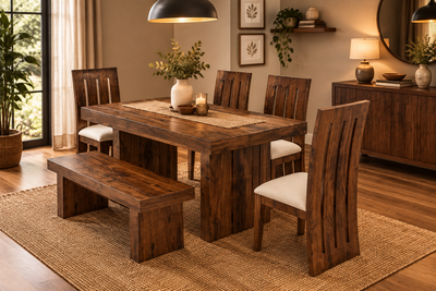 Designer Wooden Dining Table with 4 Chair & 1 bench Set (SUN-DSET677)