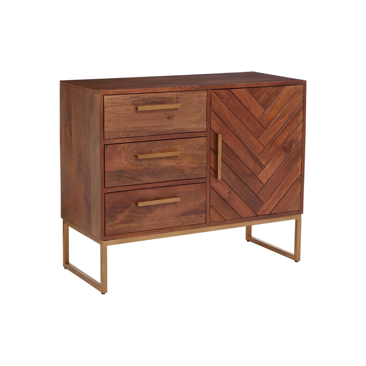 Designer Wooden sideboard cabinet with 3 drawers, 1 door & metal frame legs !
