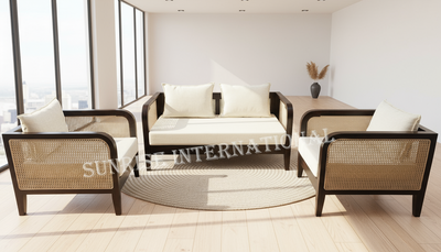 Designer wooden rattan cane sofa set with cushion - Make your combination !