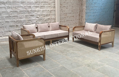 Designer wooden rattan cane sofa set with cushion - Make your combination !