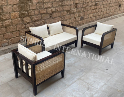 Designer wooden rattan cane sofa set with cushion - Make your combination !