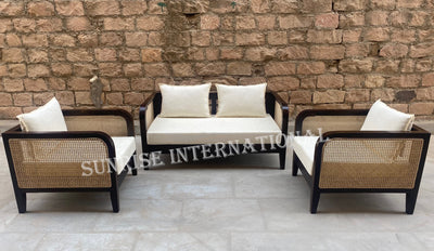 Designer wooden rattan cane sofa set with cushion - Make your combination !