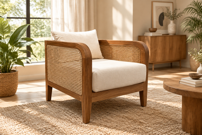 wooden single seater sofa in living room