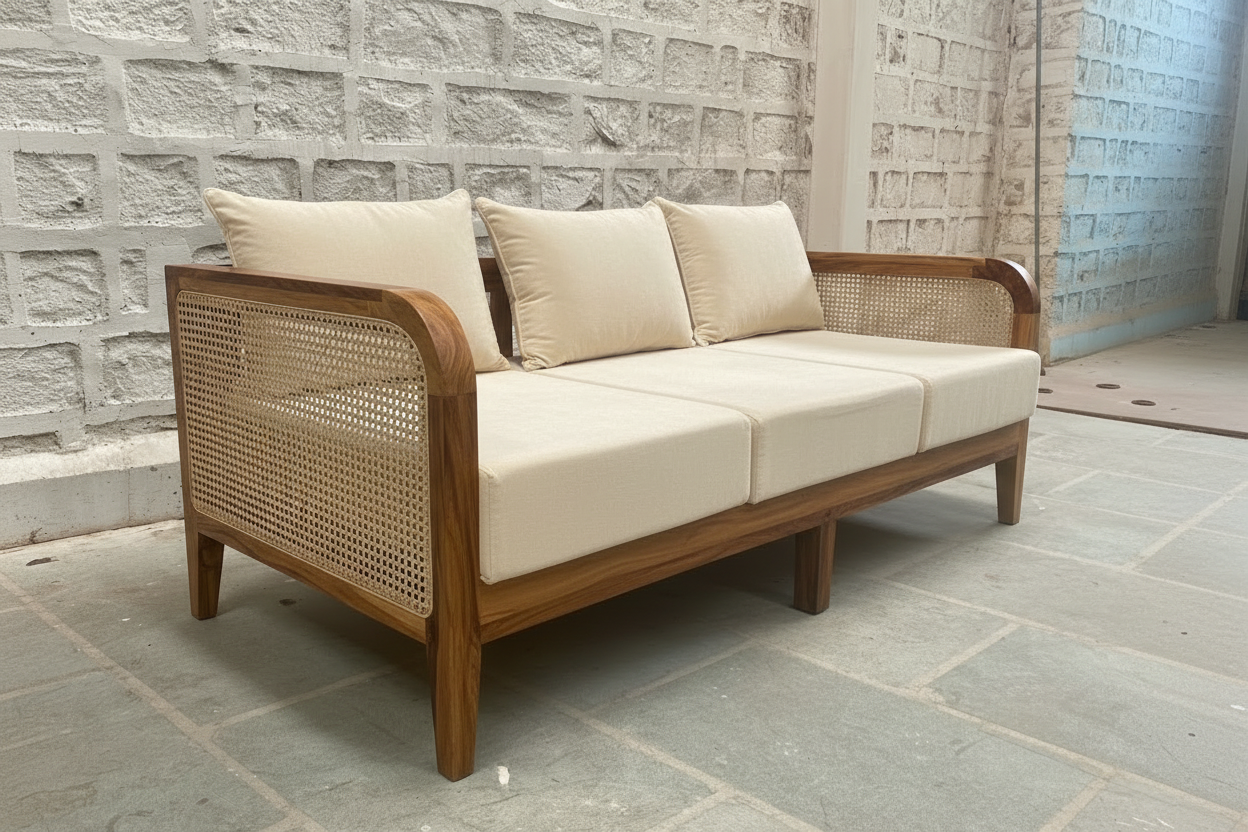 Designer wooden rattan cane sofa set with cushion - Make your combination !