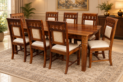 8 seater dining table set in elegant design | Solid Sheesham Wood