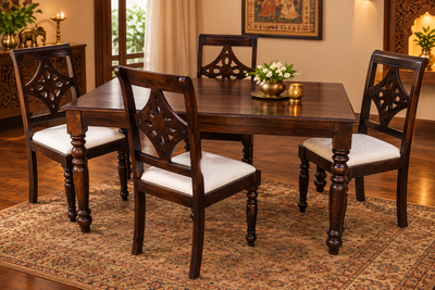 Ethnic Design Wooden Dining table with 4 chair set !