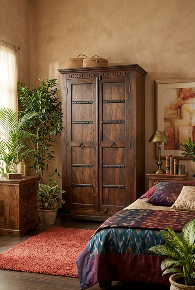 wooden two door wardrobe