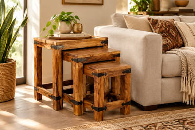 wooden nest of 3 table for living room
