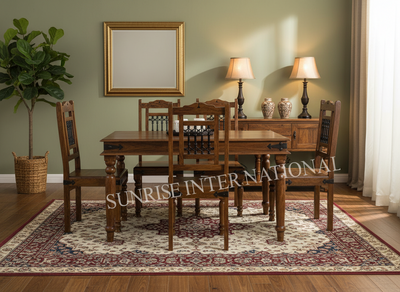 Ethnic style Wood Dining Set ( 1 Table + 4 chairs )