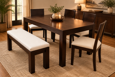 European Style Wooden Dining Set ( 1 Table + 4 chairs + 1 Bench )