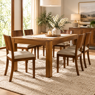 European Style Wooden Dining Set ( 1 Table + 6 chairs )