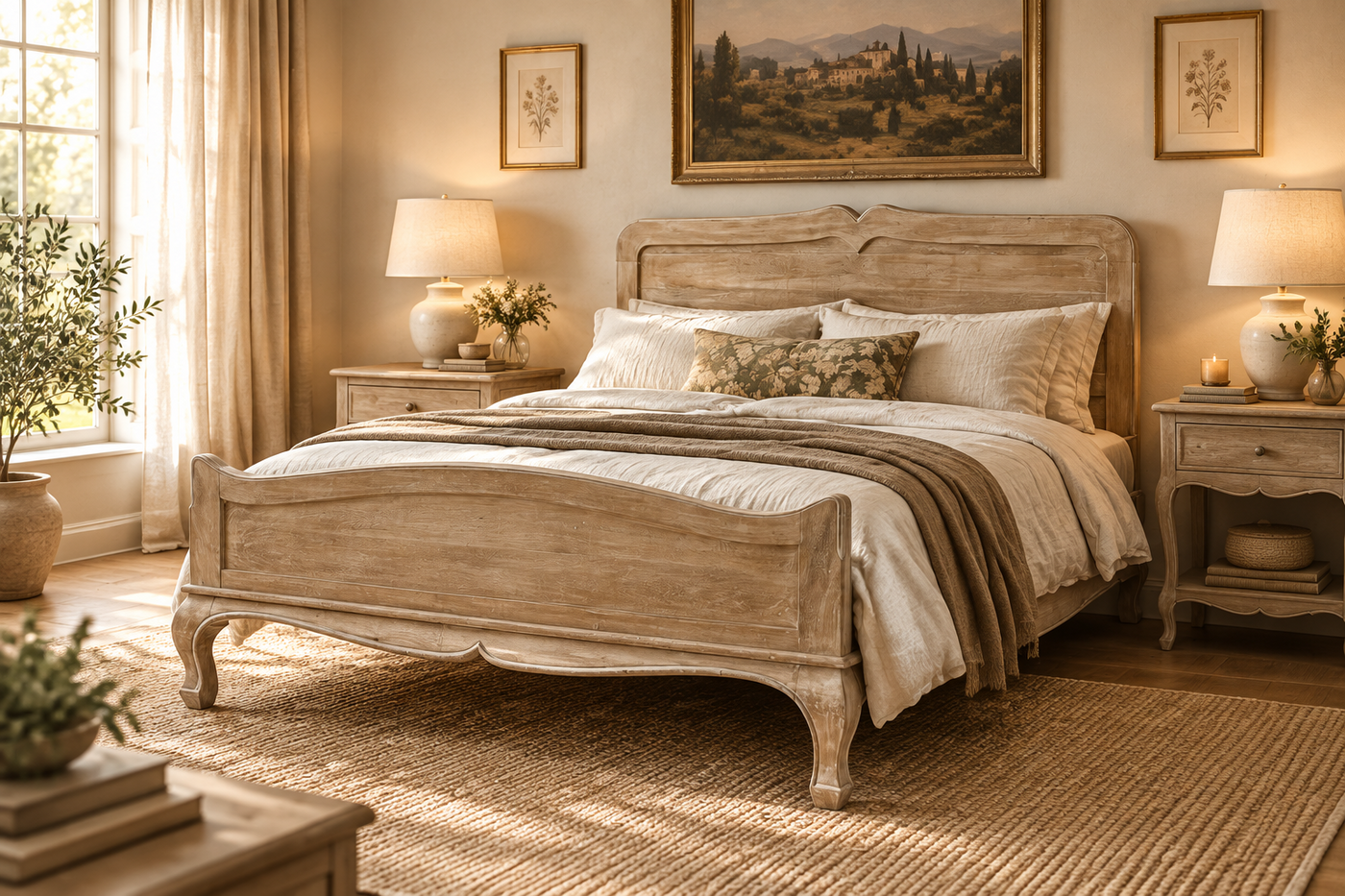 French Style Solid Mango Wood Bed – King & Queen