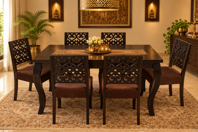 French Style Wooden Dining table with 6 cushion chairs furniture set !