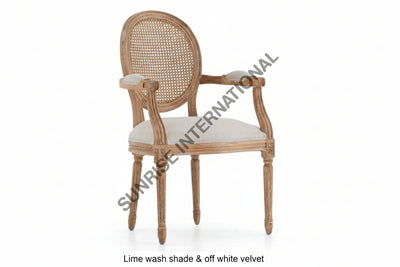 French Vintage solid wood Arm chair with rattan cane work & seat cushion Home & Living:Furniture:Living Room:Chairs
