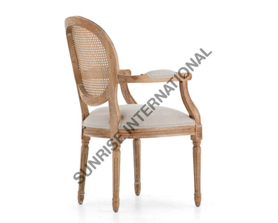French Vintage solid wood Arm chair with rattan cane work & seat cushion Home & Living:Furniture:Living Room:Chairs