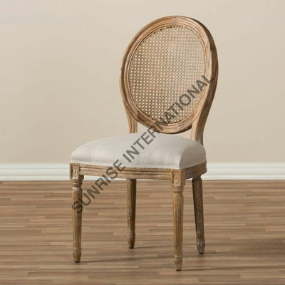 French Vintage Solid Wood Chair With Rattan Cane Work & Seat Cushion Home Living:furniture:living