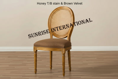 French Vintage solid wood louis chair with rattan cane work & seat cushion