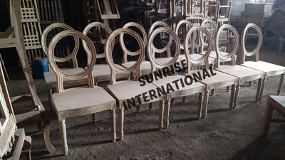 French Vintage solid wood louis chair with rattan cane work & seat cushion