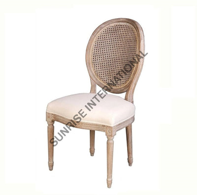 French Vintage Solid Wood Chair With Rattan Cane Work & Seat Cushion Home Living:furniture:living