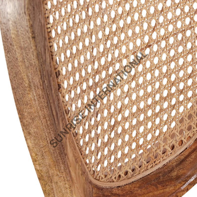 French Vintage Solid Wood Chair With Rattan Cane Work & Seat Cushion Home Living:furniture:living
