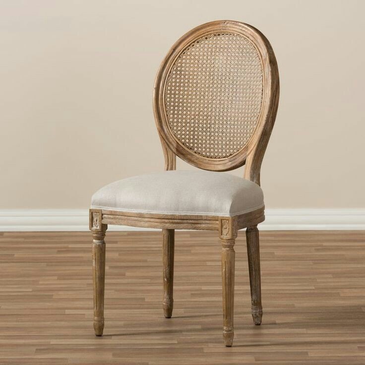 French Vintage solid wood louis chair with rattan cane work & seat cushion