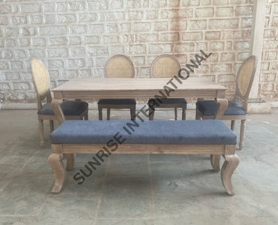French style solid wood dining table chair bench set