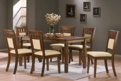 Furniture - Elegant design wooden dining set ( 1 Table + 6 cushion chairs)