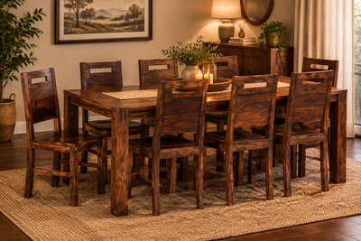 Handmade 9 pcs Wooden Dining Set  -  1 table + 8 chairs