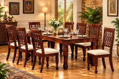 Handmade Solid Wooden Dining table with 8 cushion chair set !