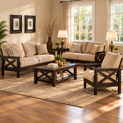 Handmade Wooden 2+1+1 Seater Sofa set with 1 Center Table!