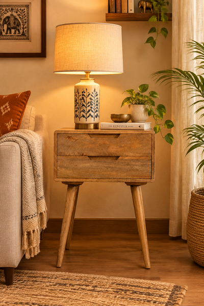 wooden side end table in living room