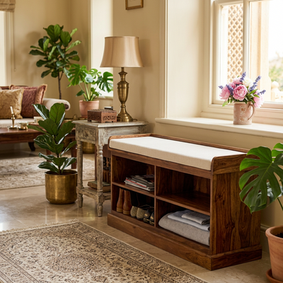wooden shoe rack cum bench