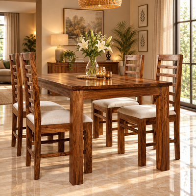 Harley 5pc Wooden Dining Table Set in SOLID SHEESHAM WOOD ( 5ft approx Table + 4 chairs )