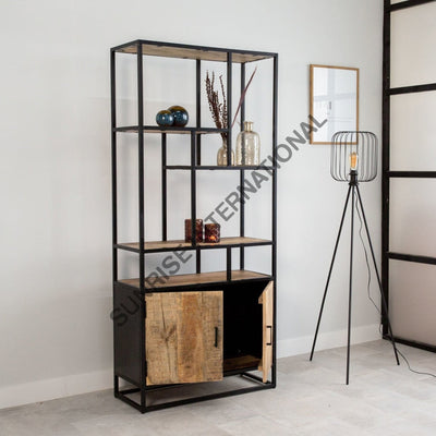 Industrial Style Bookcase Bookshelf Display Rack In Solid Wood & Iron Combination ! Home