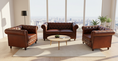 LIVING ROOM FURNITURE - Designer Genuine Leather chesterfield sofa set (choose your combination)