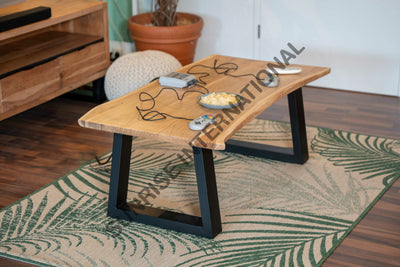 Live Edge Solid Acacia Wood Top Coffee Center Table with metal legs! Home & Living:Furniture:Living Room:Tables