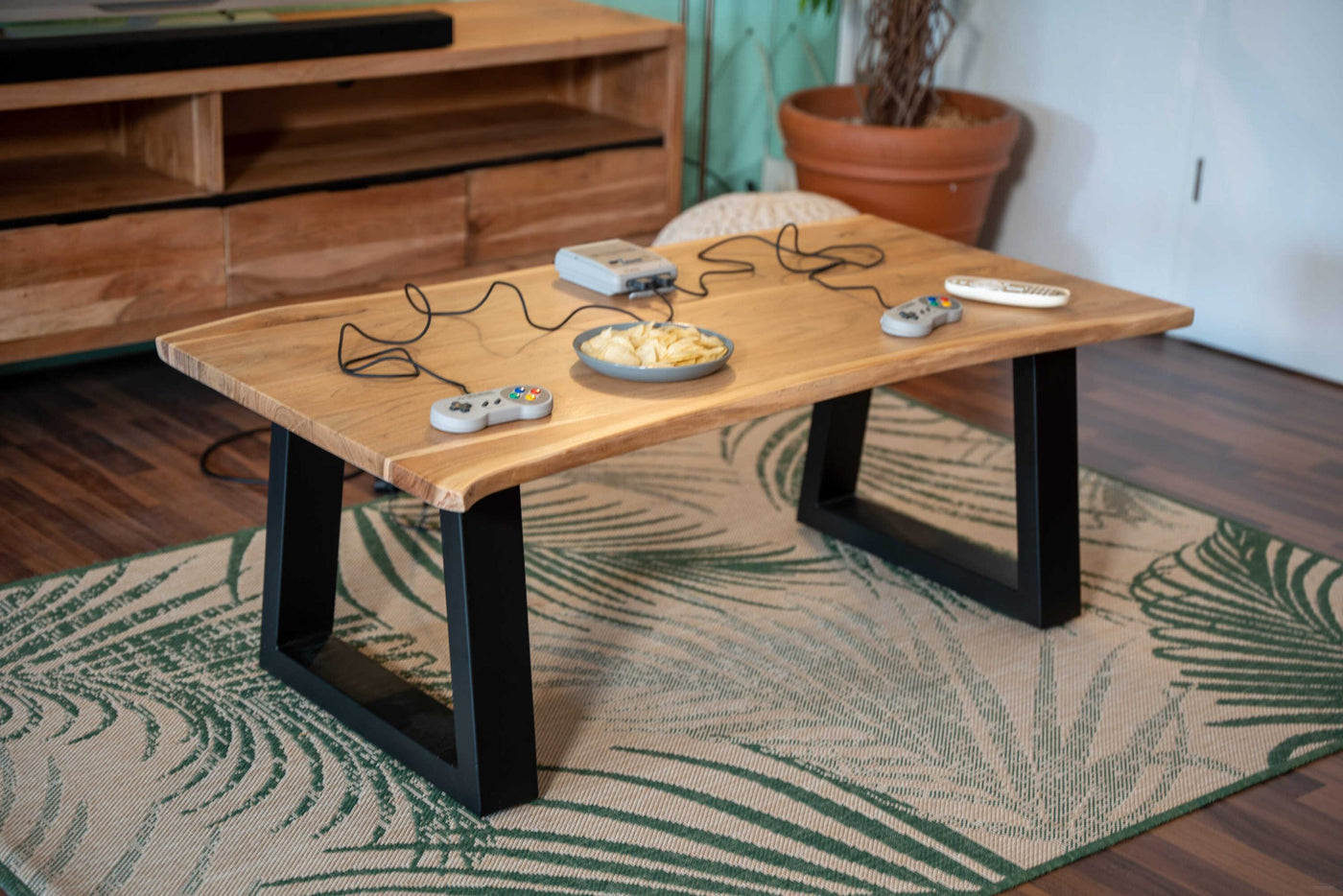 Live Edge Solid Acacia Wood Top Coffee Center Table with metal legs  !