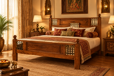 wooden queen size bed in sheesham wood