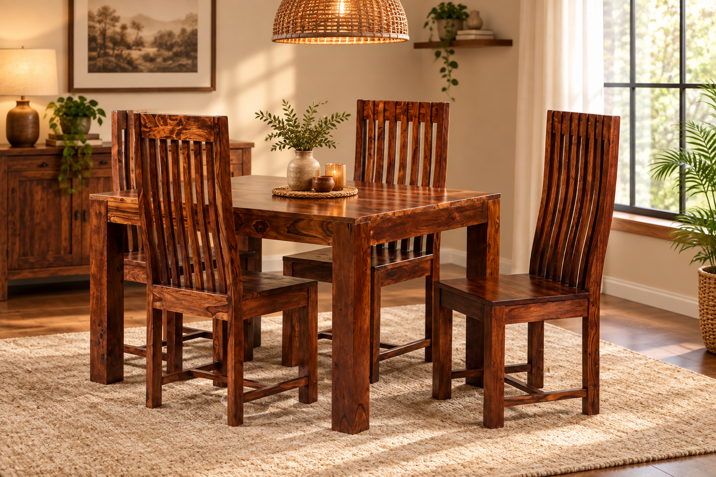 Mandira Wooden Dining table with 4 chairs furniture set !