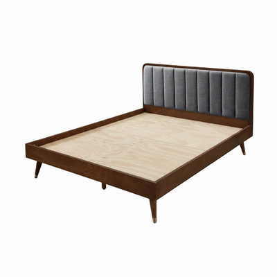 Mid Century Sheesham wood King or Queen Bed with upholstered headboard