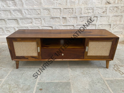 Mid Century Sheesham Wood Tv Cabinet With Rattan Cane Work! Home & Living:furniture:living