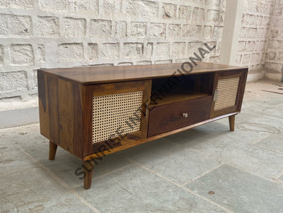 Mid Century Sheesham Wood Tv Cabinet With Rattan Cane Work! Home & Living:furniture:living