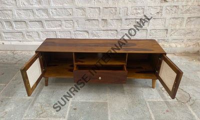 Mid Century Sheesham Wood Tv Cabinet With Rattan Cane Work! Home & Living:furniture:living